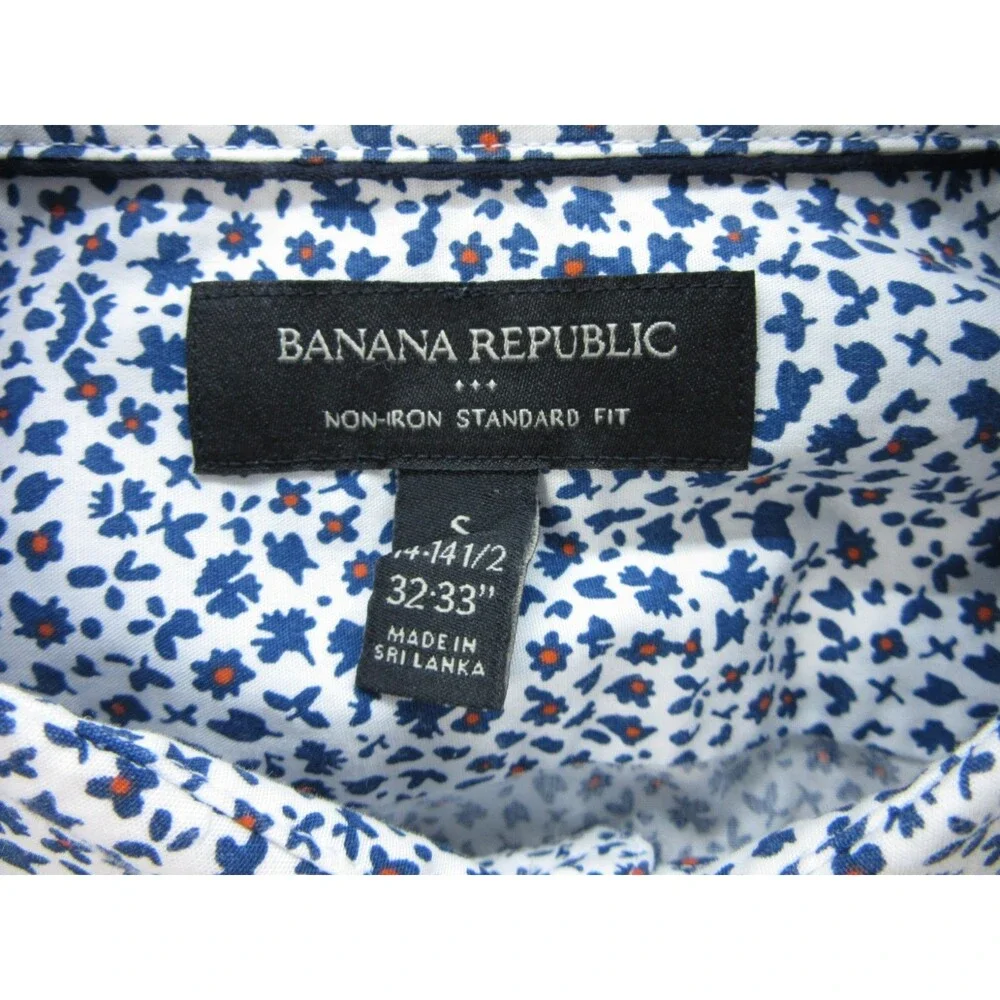 Banana Republic Shirt Men's Small 14-14.5 Floral Print Blue Preppy Non-Iron